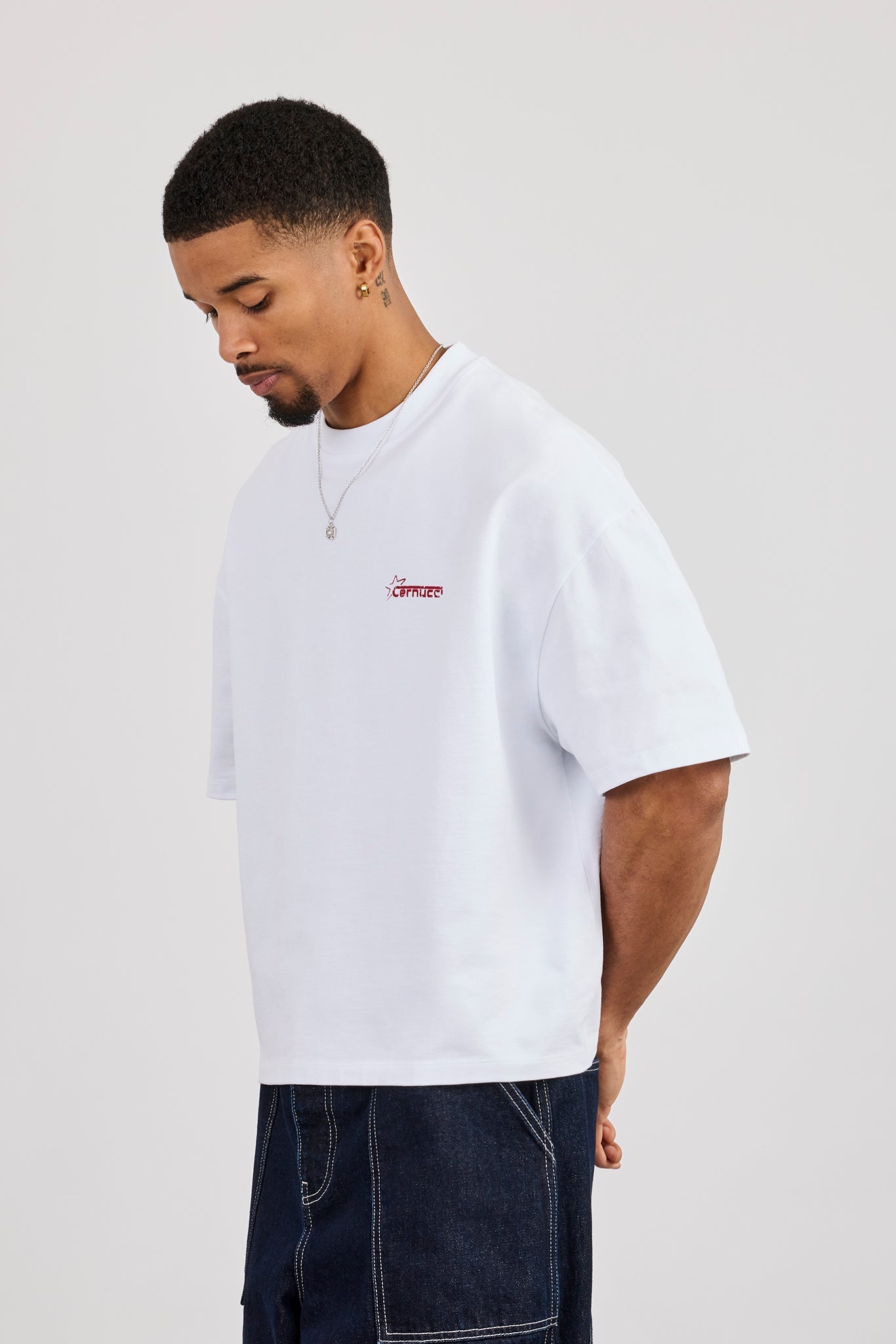 Boxy CN Est 2017 Stitch Detail Printed T-Shirt - White